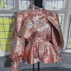 AKIRA Vibrant Red and Gold Patterned Top